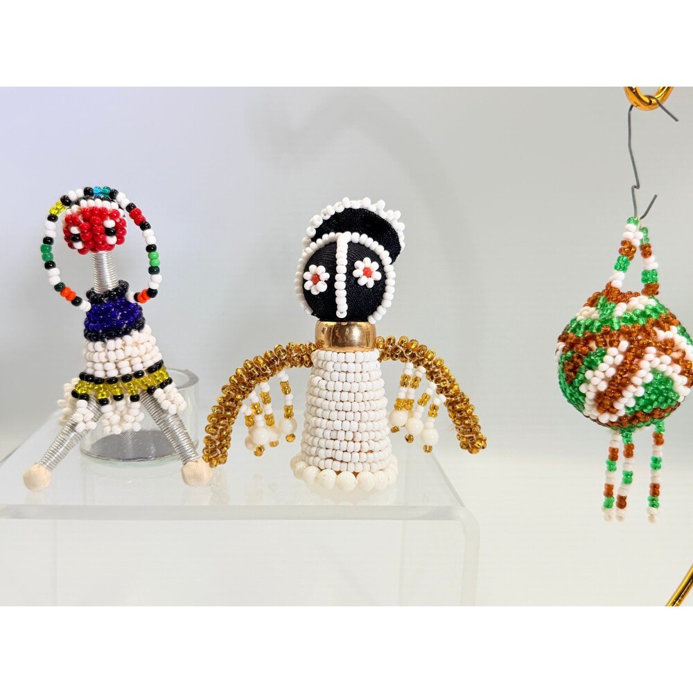 African Ndebele Zulu Beaded Dolls & Ornament Collectible Handmade Set of 3 Art